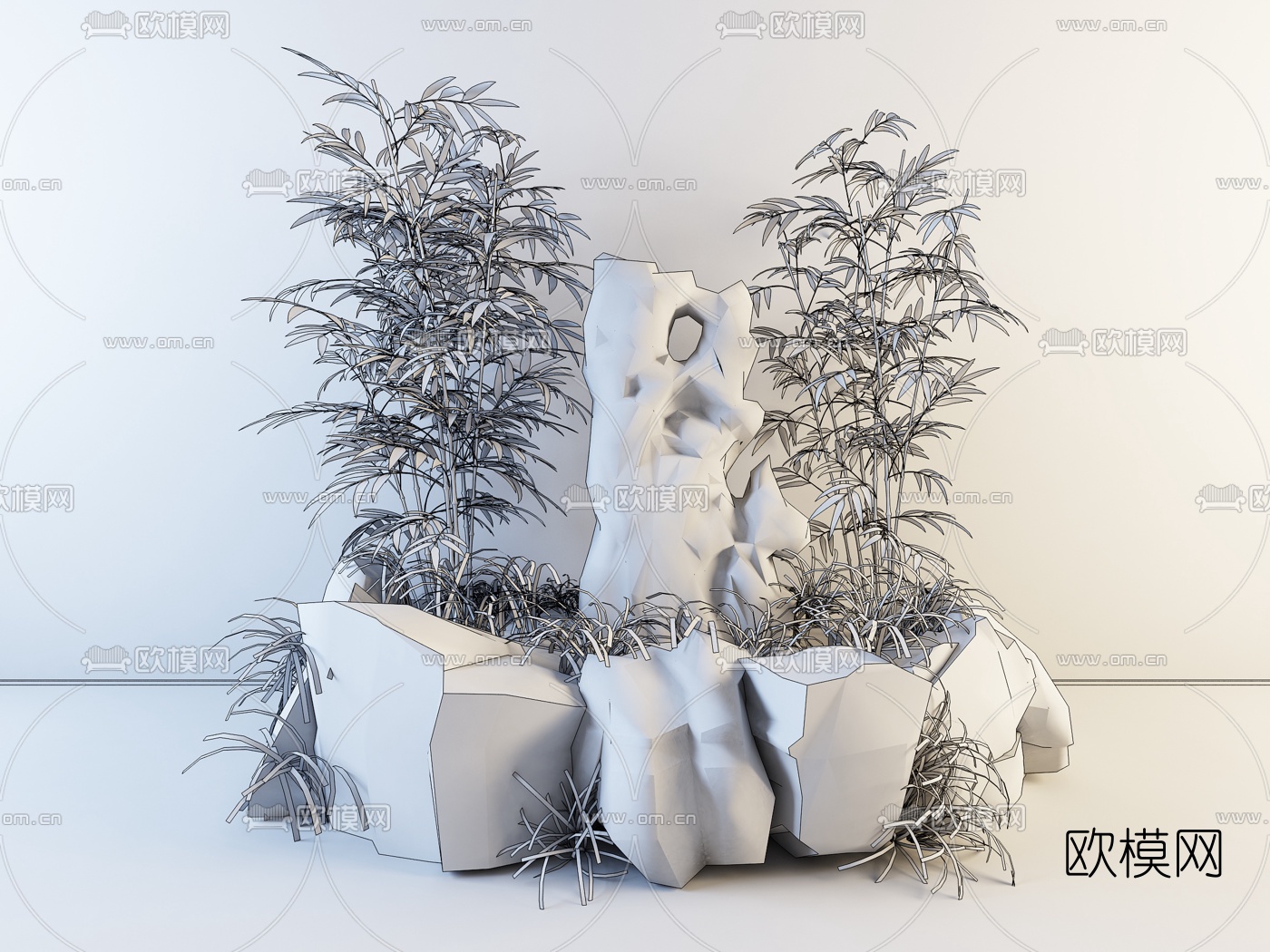 现代竹子假山园林小品3D模型下载（渲染图2）
