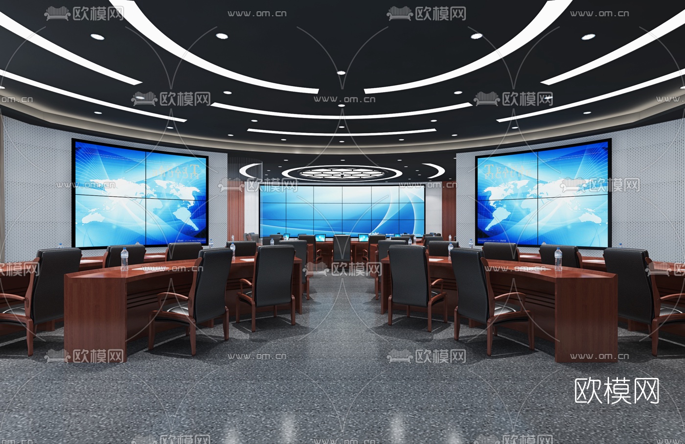 新中式视频会议指挥中心3d模型