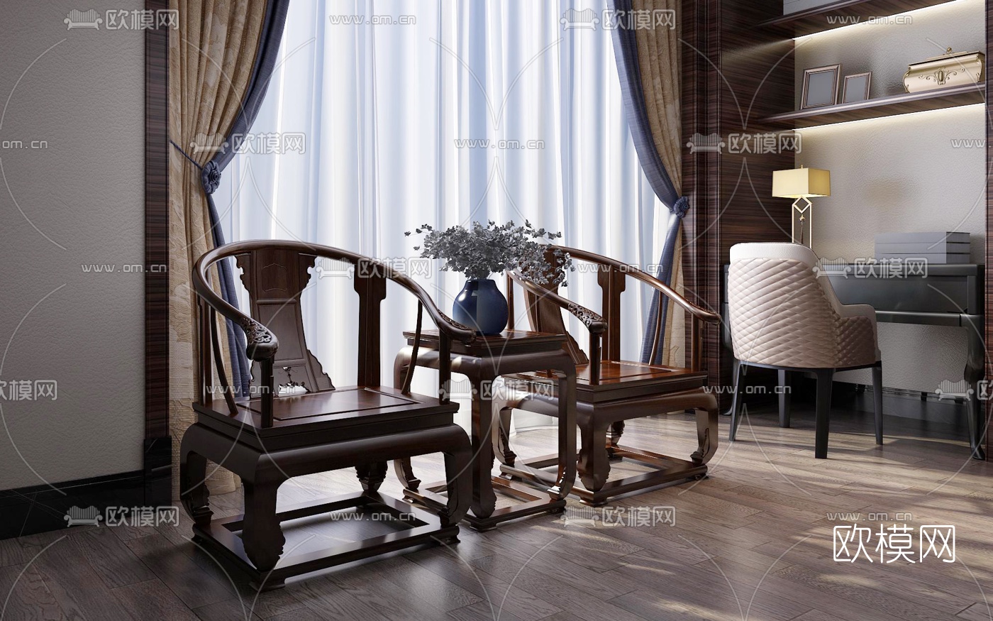 中式太师椅3d模型下载