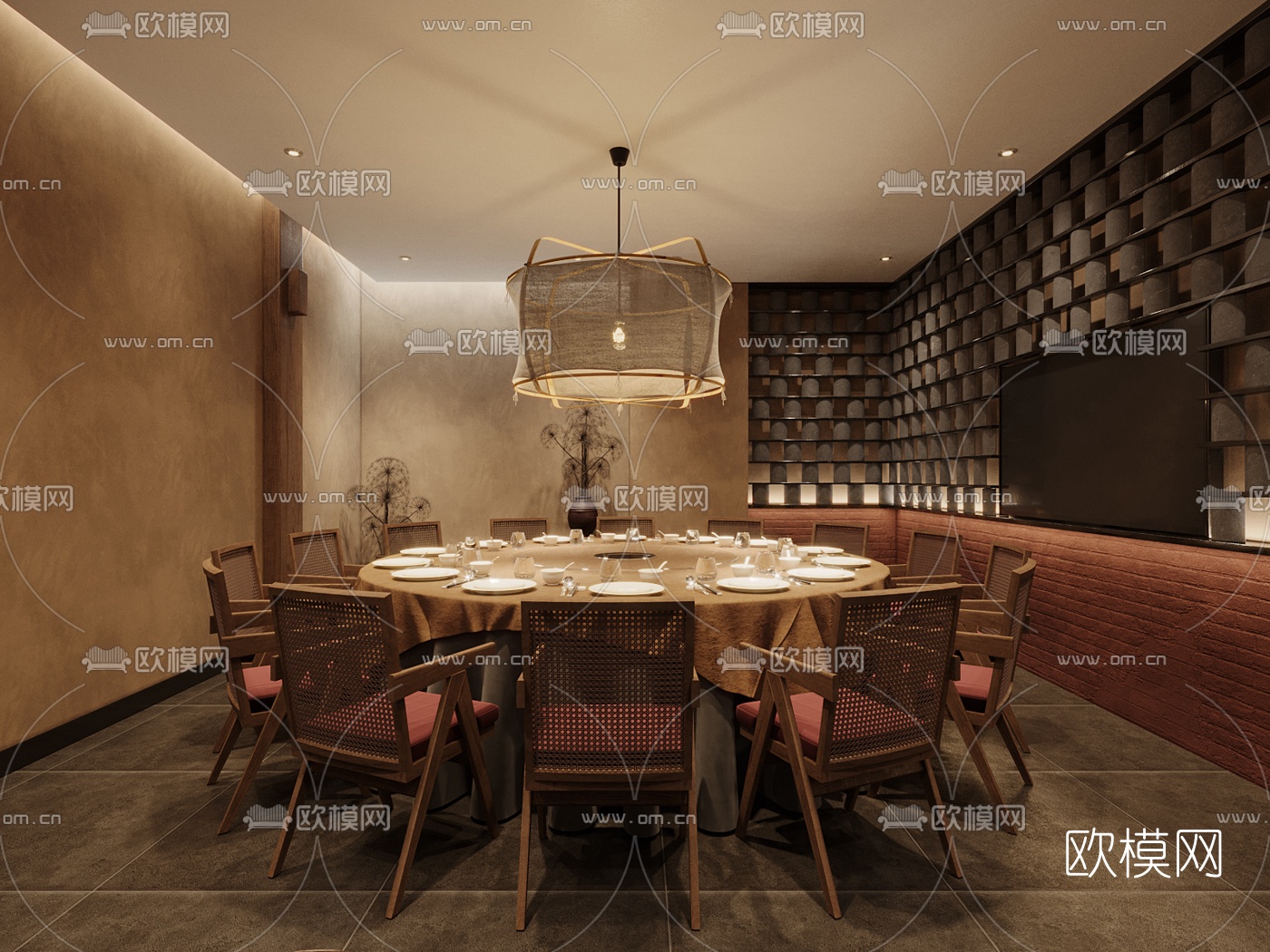 侘寂风餐厅包房3d模型