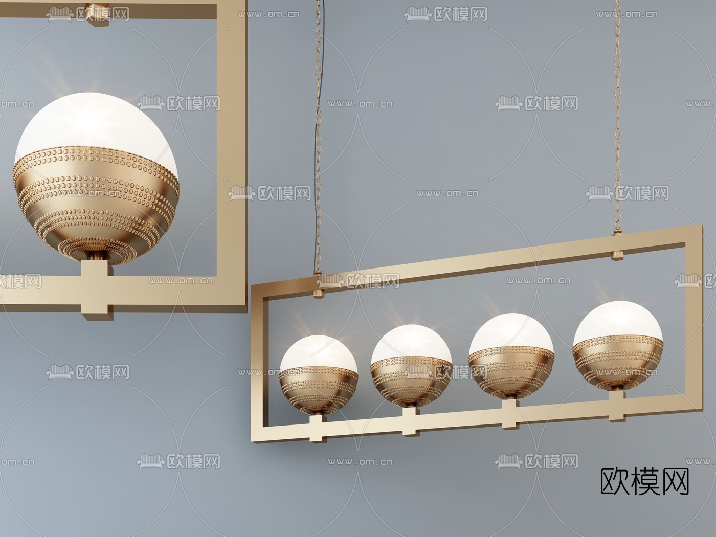 现代金属球型几何吊灯3d模型