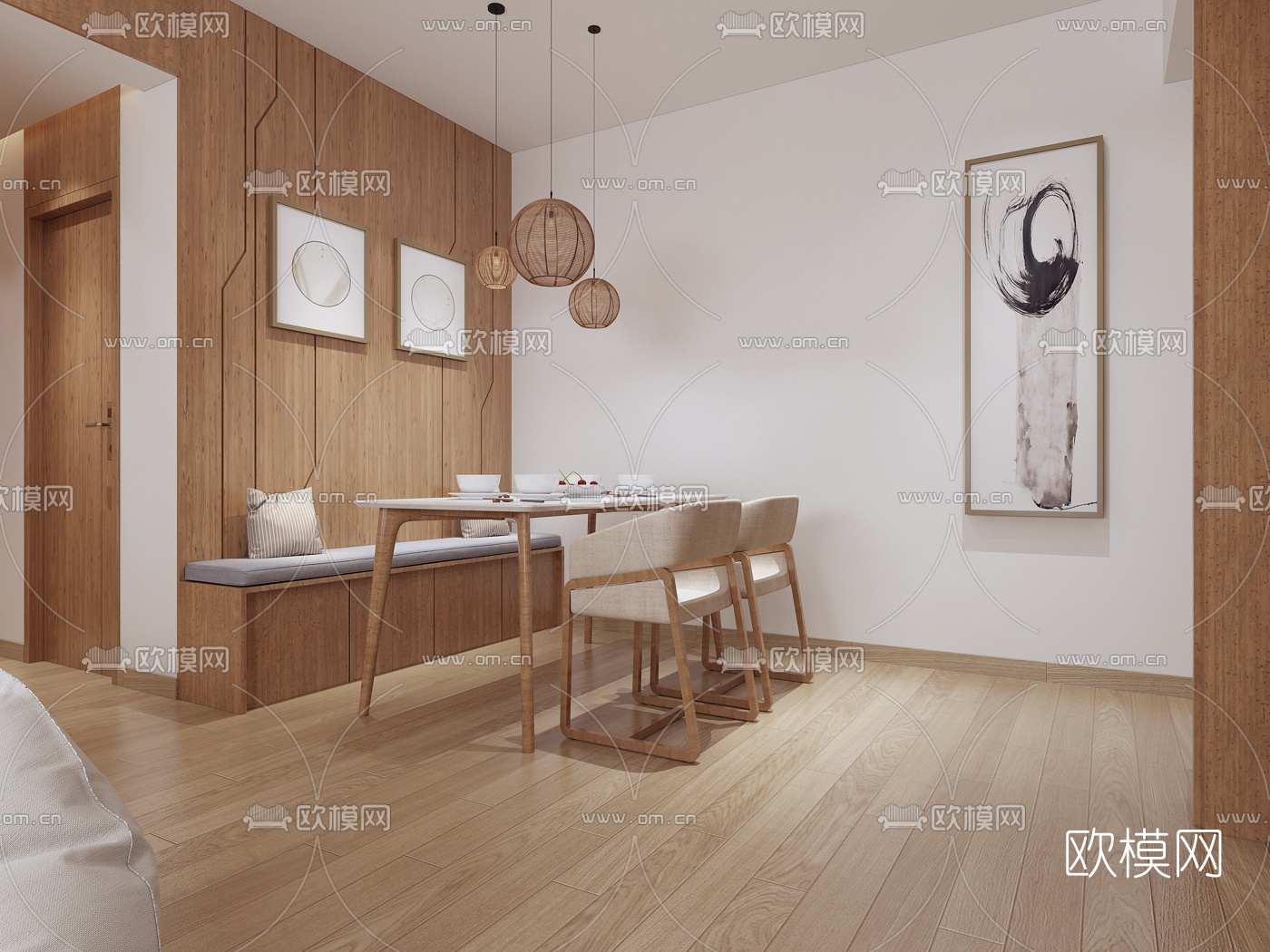 新中式客厅餐厅餐厅3D模型,
