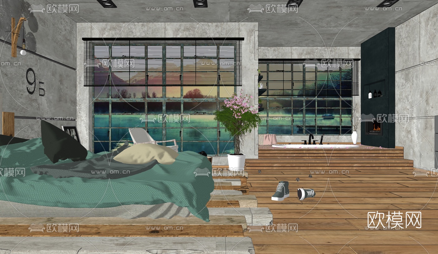 自然风民宿客房su模型下载（渲染图3）