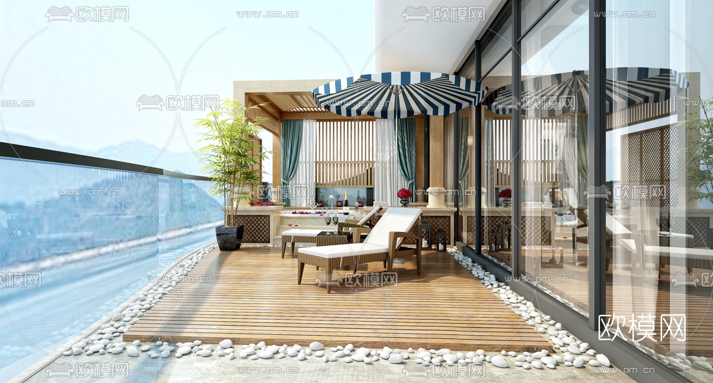 现代室外阳台景观3D模型