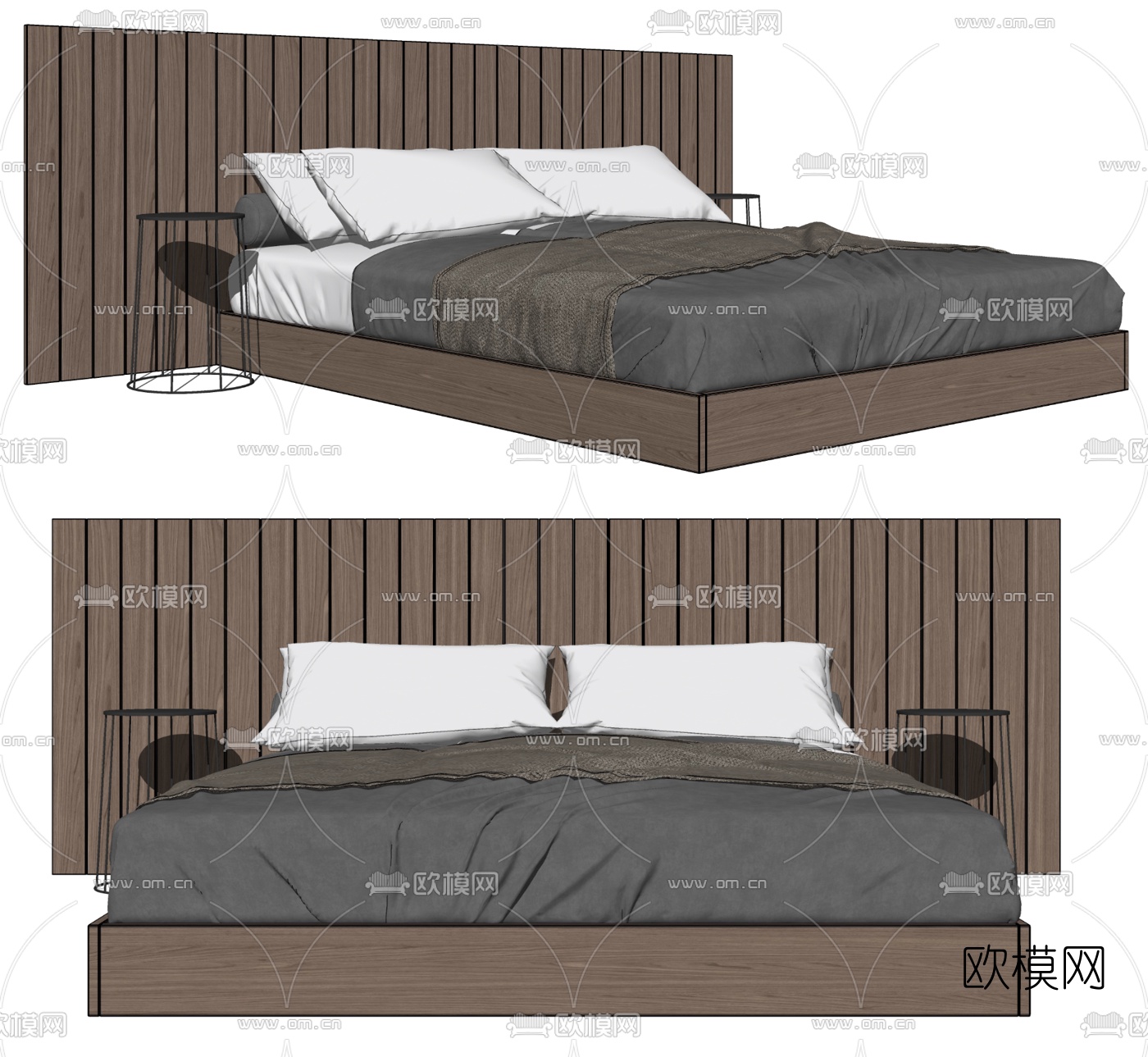 现代布艺双人床su模型