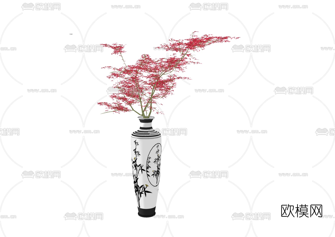 中式花瓶花卉免费su模型下载