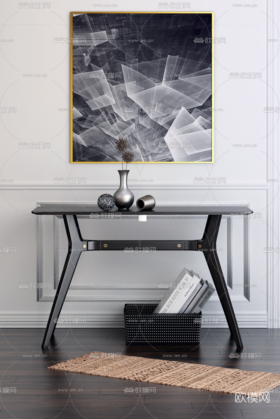 现代端景条案装饰画3d模型