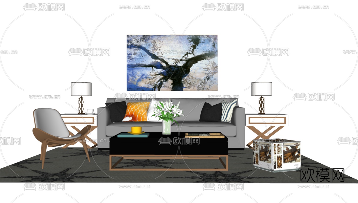 北欧沙发组合su模型下载