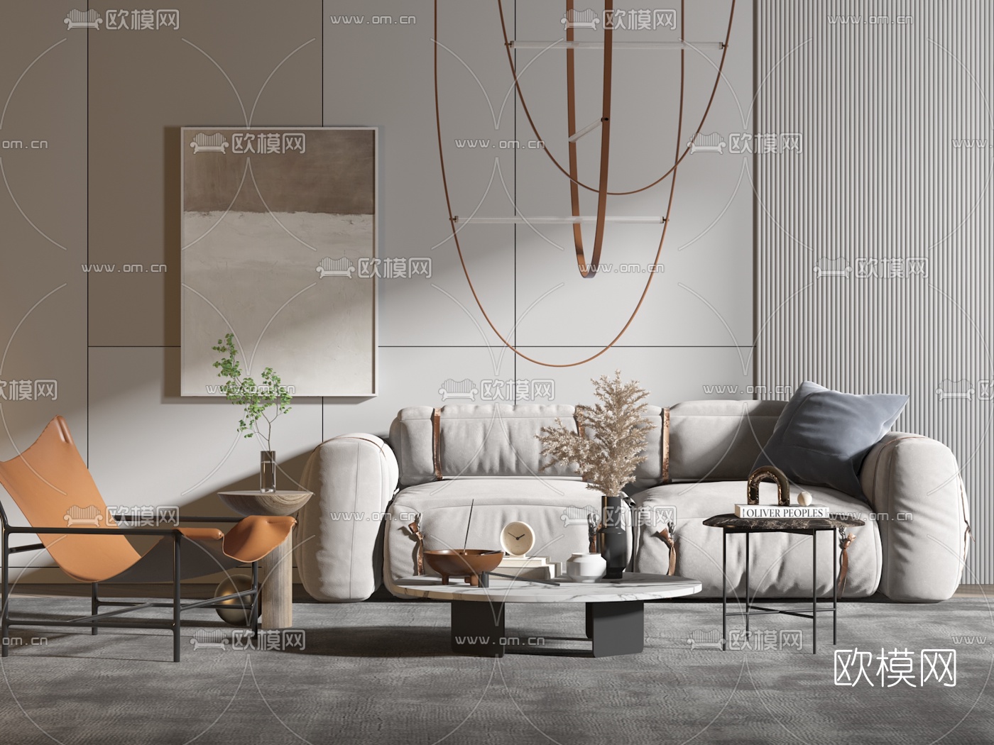 现代布艺沙发组合3d模型