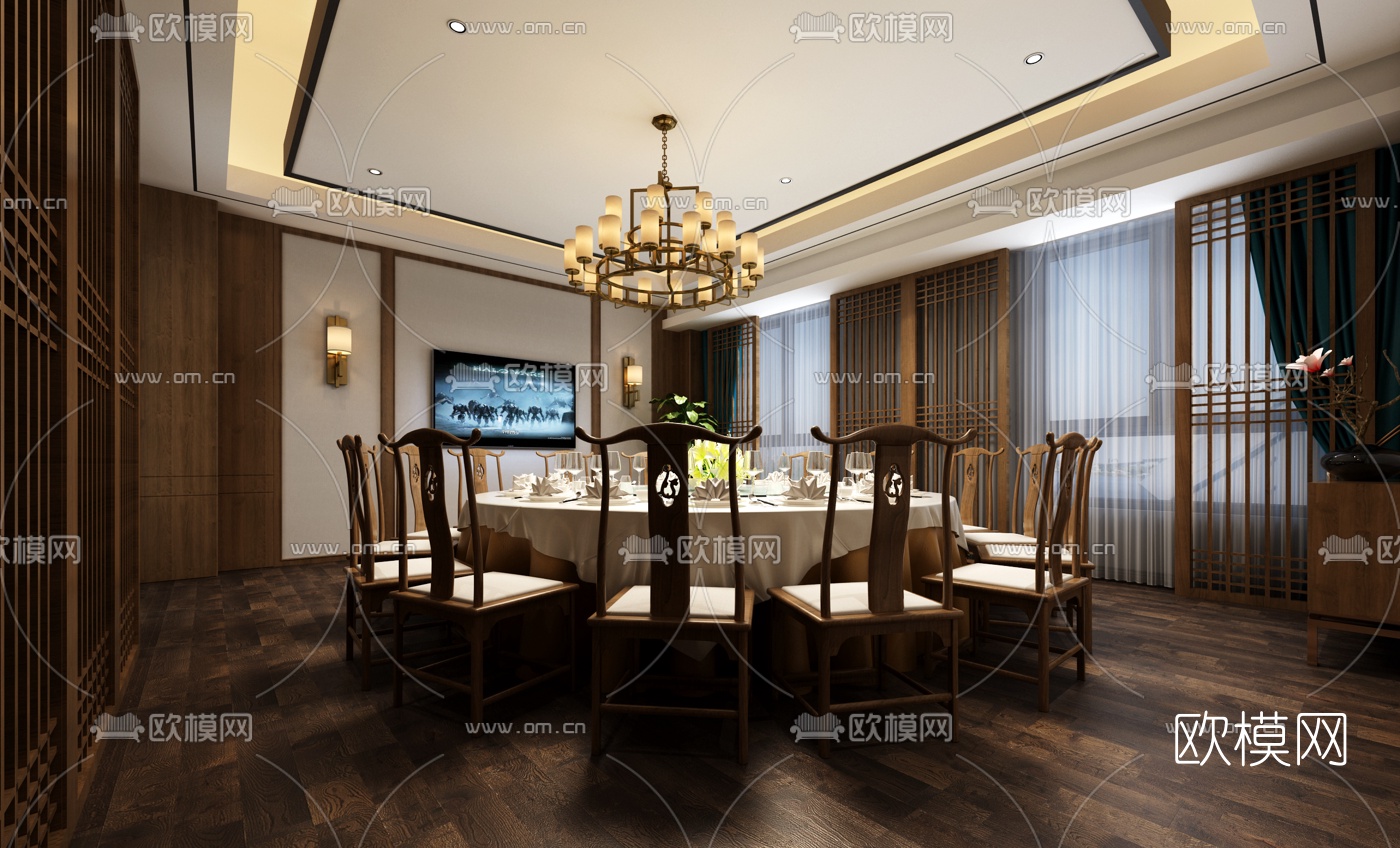 中式餐厅包房3D模型-免费3dmax模型库-欧模网