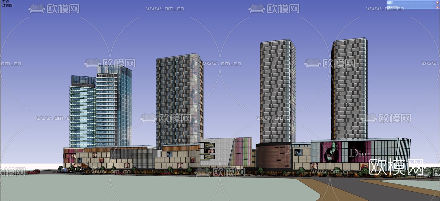 现代商业街规划su模型下载（渲染图4）