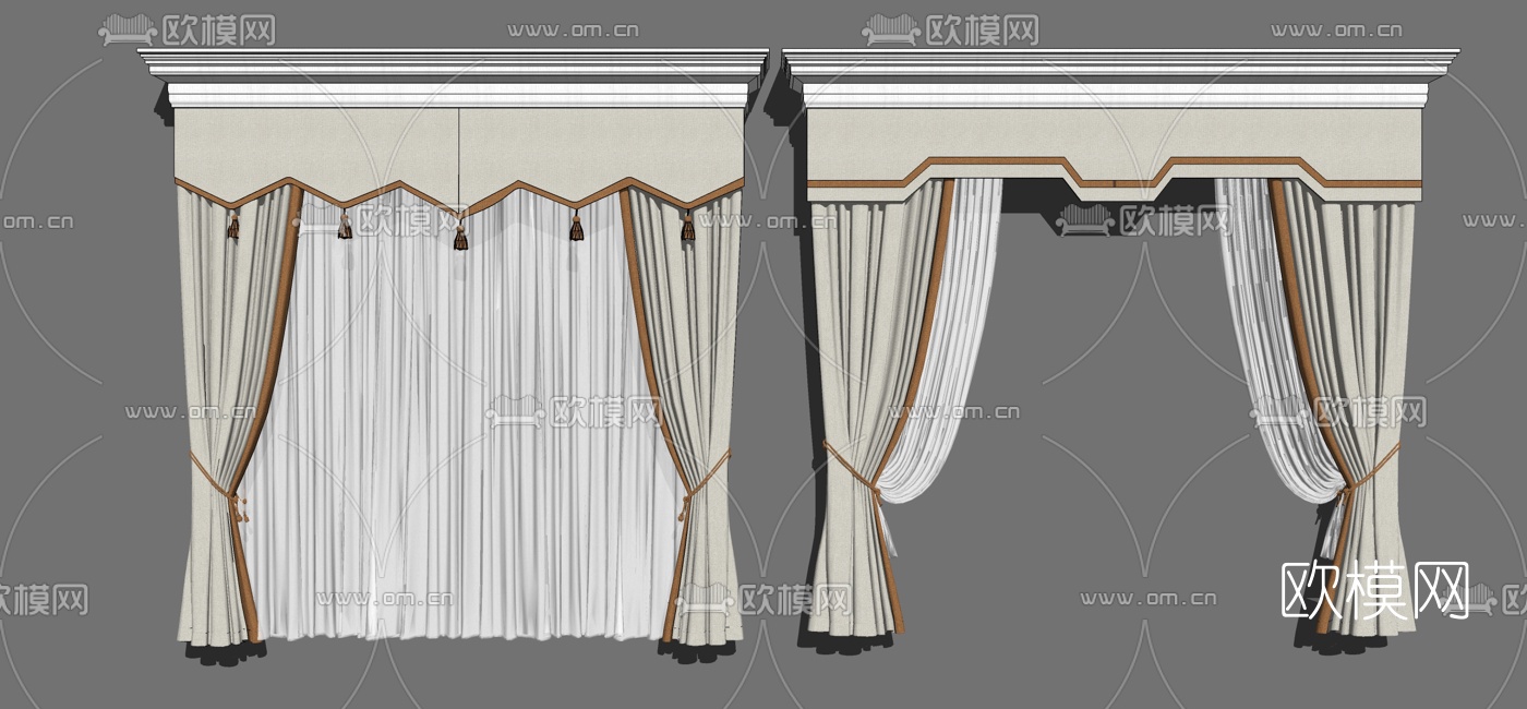欧式窗帘组合su模型下载