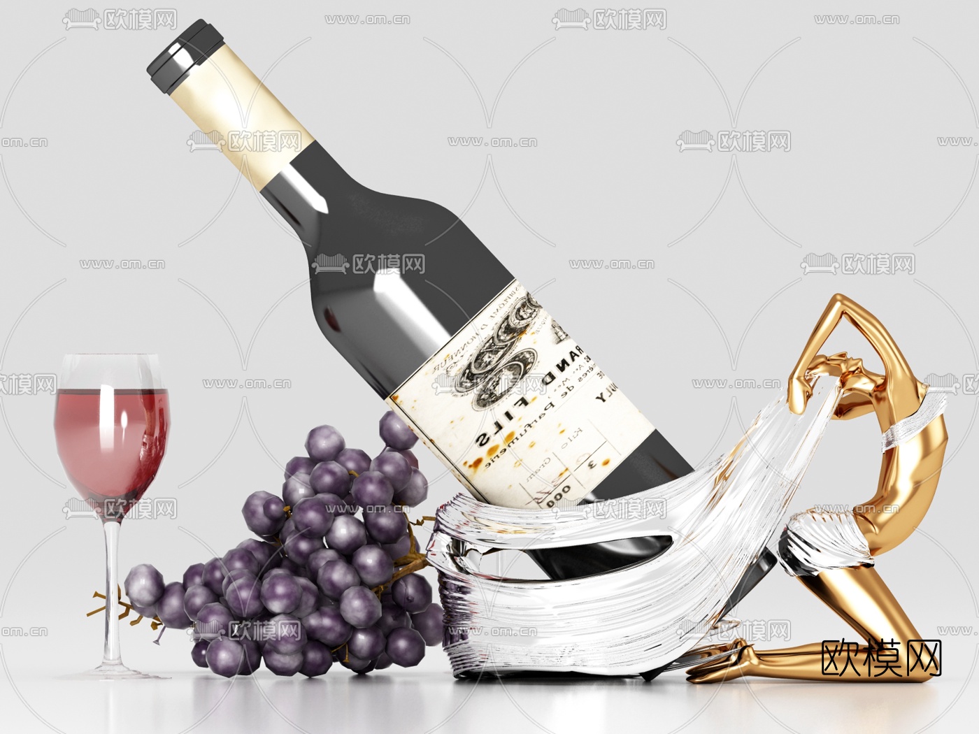 现代葡萄红酒3d模型下载（渲染图1）