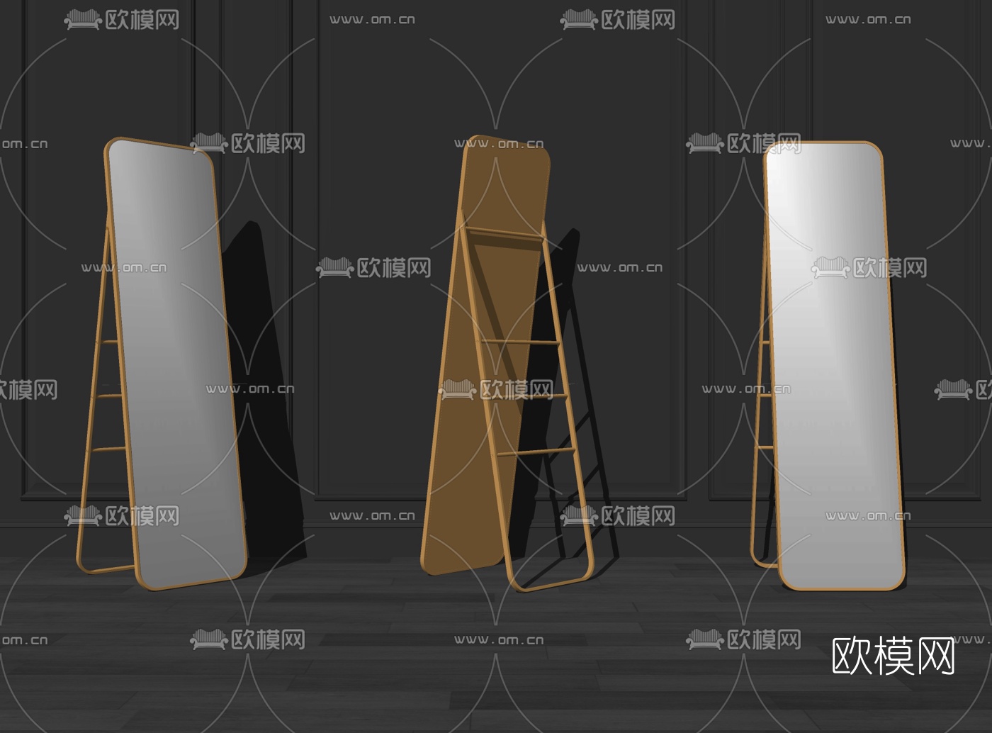 现代金属落地镜su模型下载