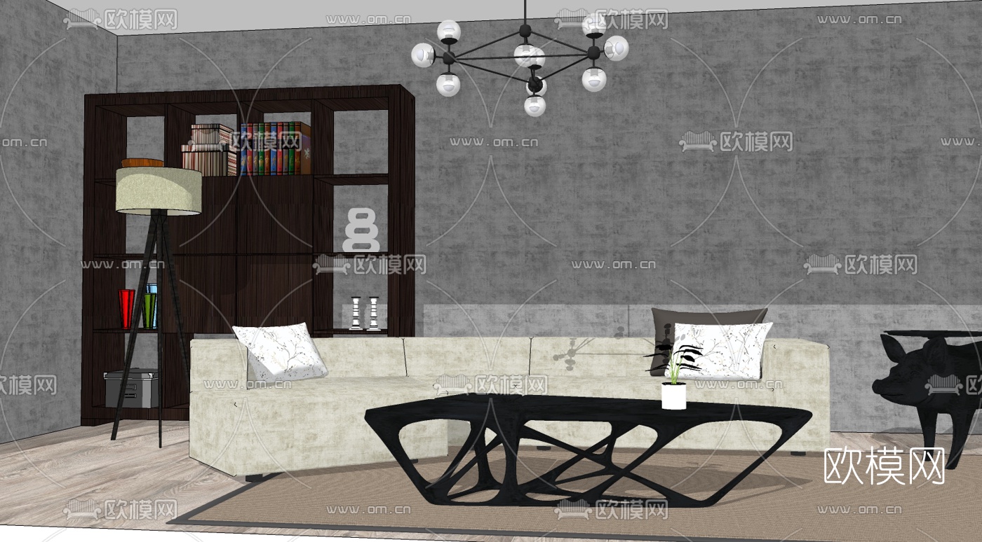 北欧沙发茶几组合免费su模型下载