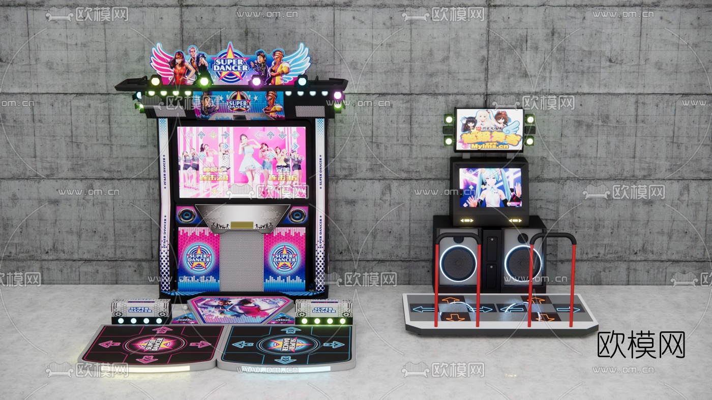 现代游戏机跳舞机su模型下载（渲染图1）