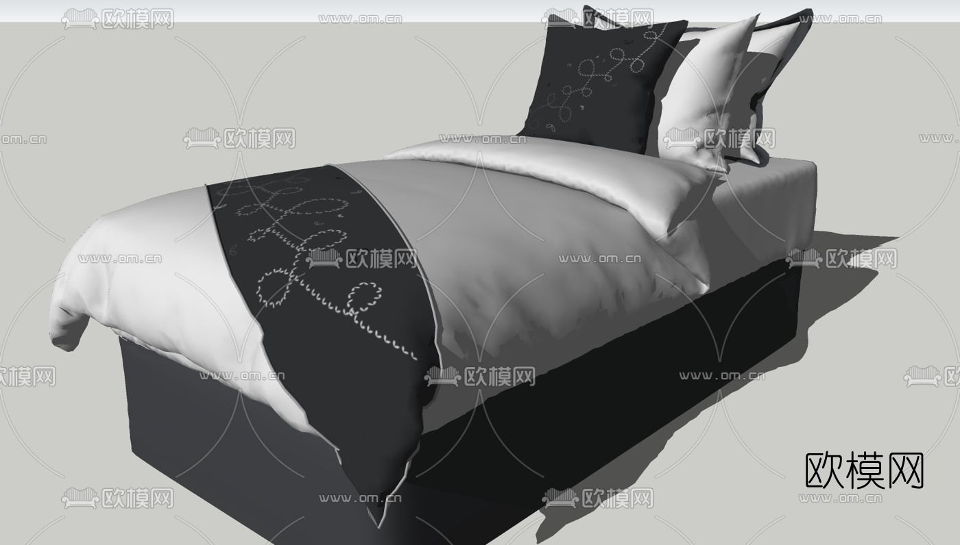 现代单人床免费su模型下载（渲染图1）