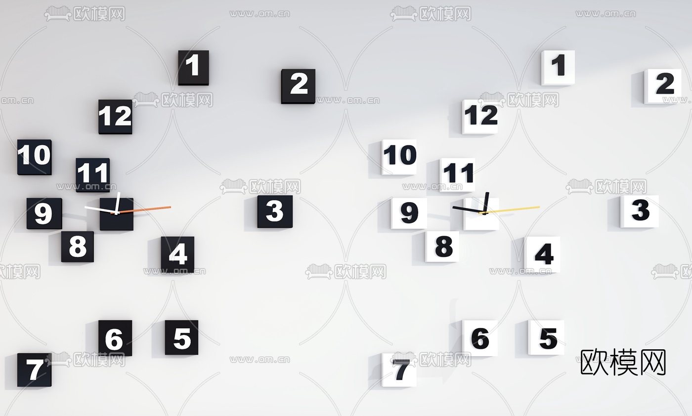 现代黑白方块钟表时钟挂钟3d模型