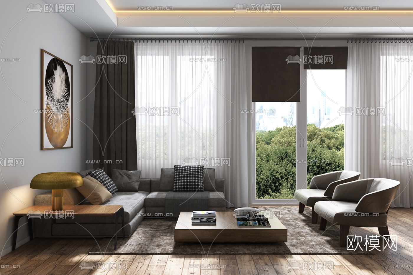 VizLine Studio设计 现代布艺转角沙发组合3d模型下载（渲染图1）