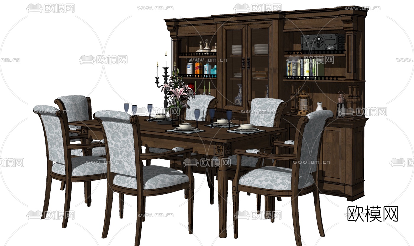 欧式餐桌椅组合su模型下载（渲染图3）