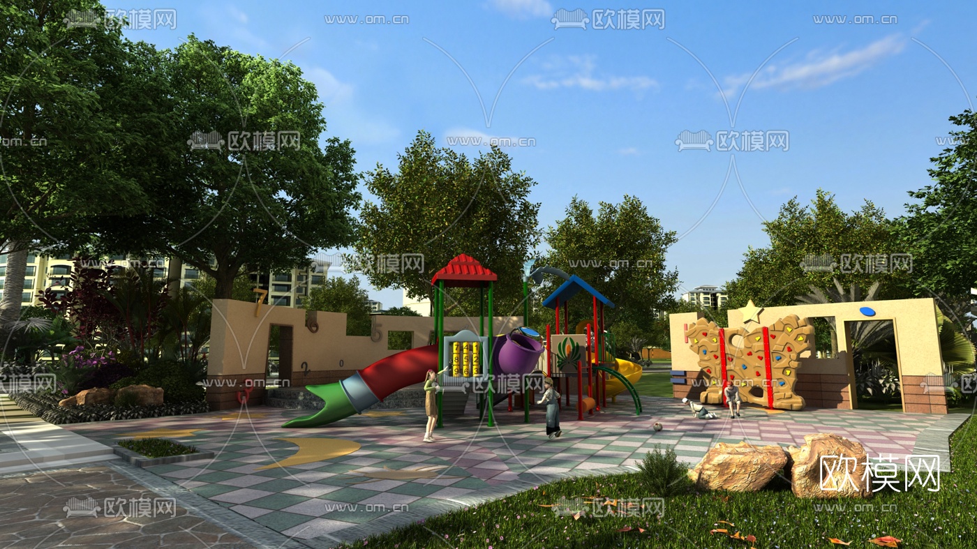 现代小区儿童游乐设施3d模型下载