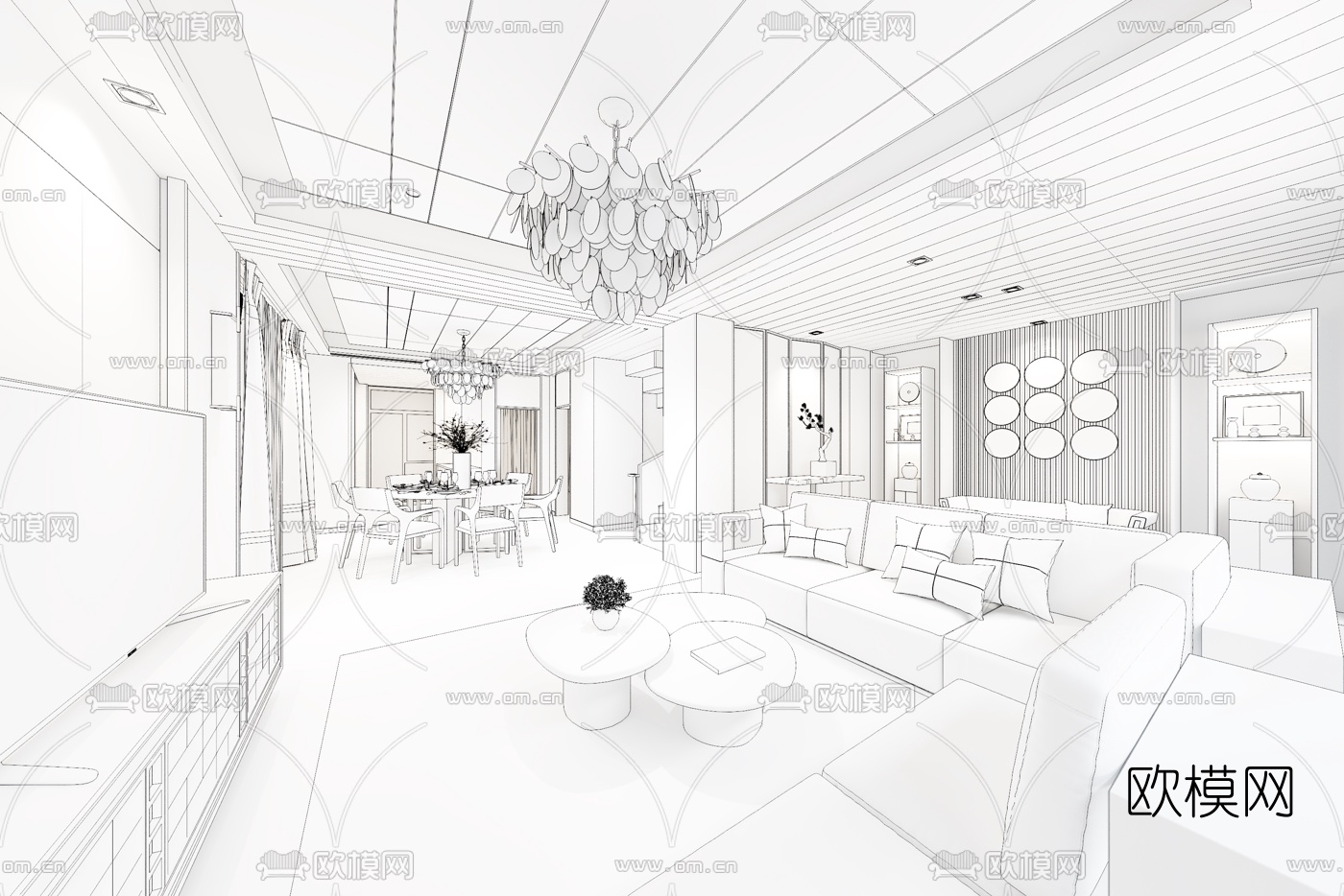 戴勇新中式客厅餐厅3D模型