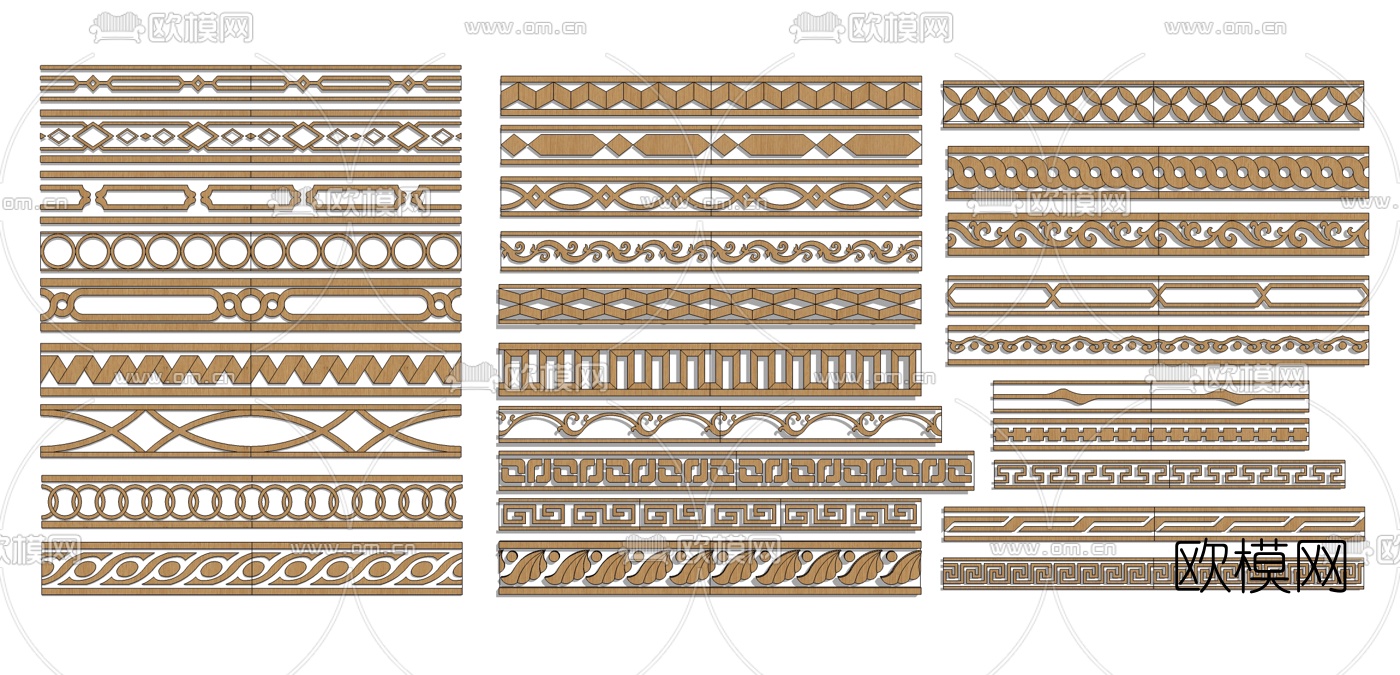 新中式花格线条组合su模型下载