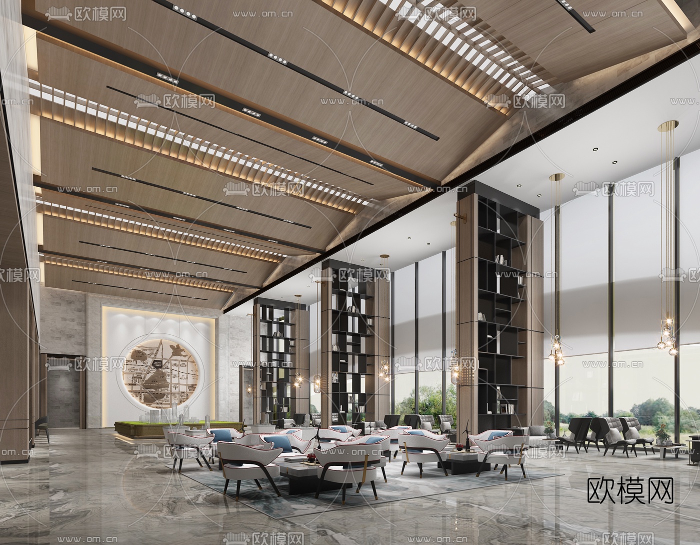 现代售楼处前台大厅接待区3d模型下载（渲染图3）
