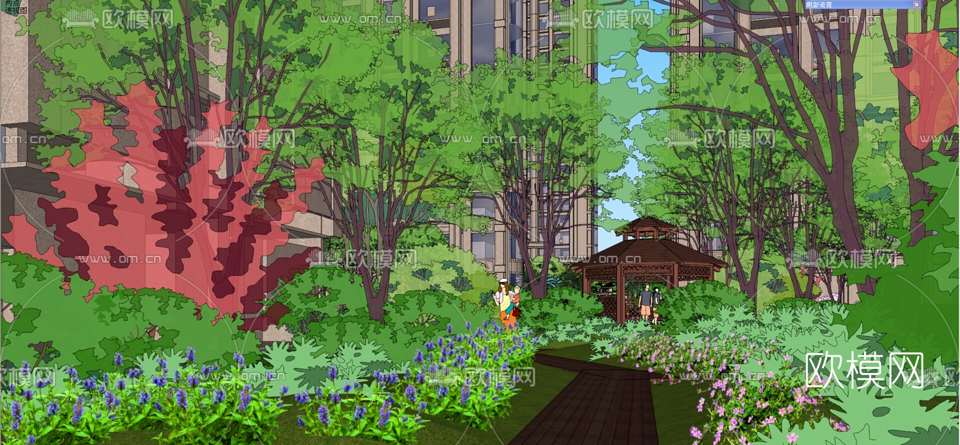 欧式小区景观规划su模型下载（渲染图11）