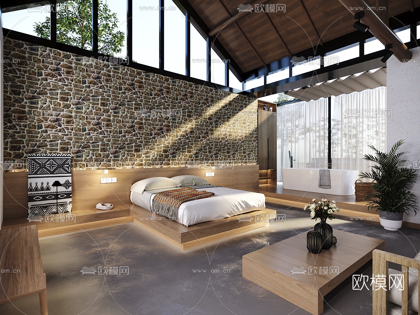 自然风民宿酒店客房3d模型