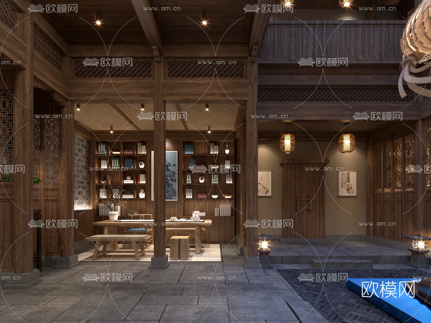 中式民宿大堂3d模型