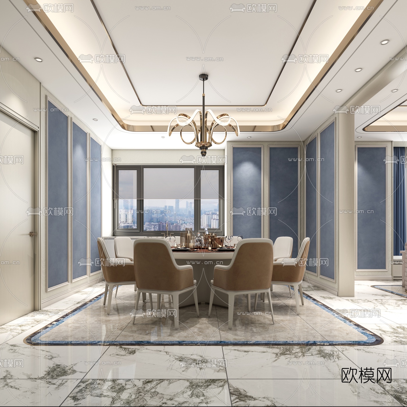 后现代轻奢客厅餐厅3d模型