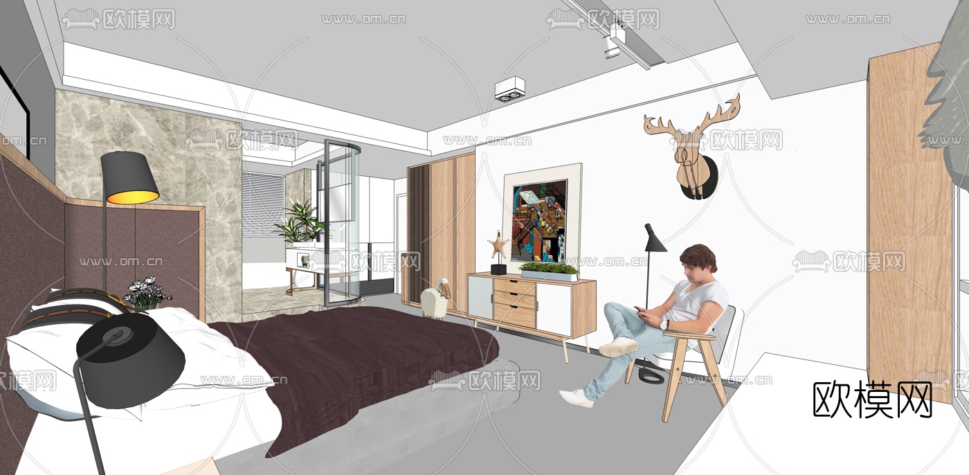 北欧酒店客房su模型下载（渲染图3）