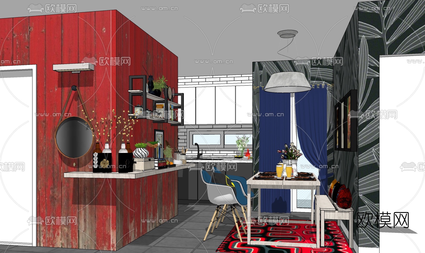 工业风餐厅su模型下载（渲染图2）