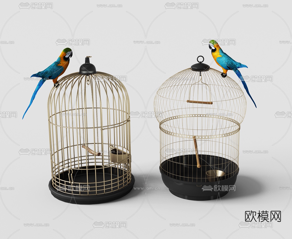 现代鸟笼鹦鹉挂件3d模型下载