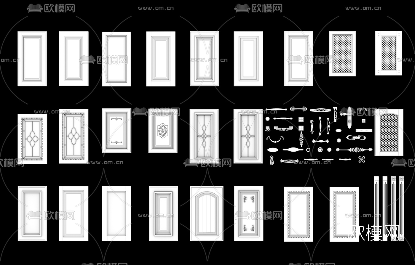 欧式实木门拉手组合3D模型