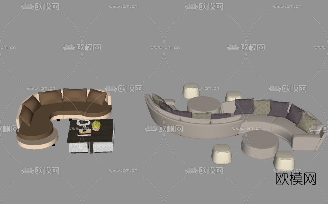 现代布艺弧形多人沙发su模型下载