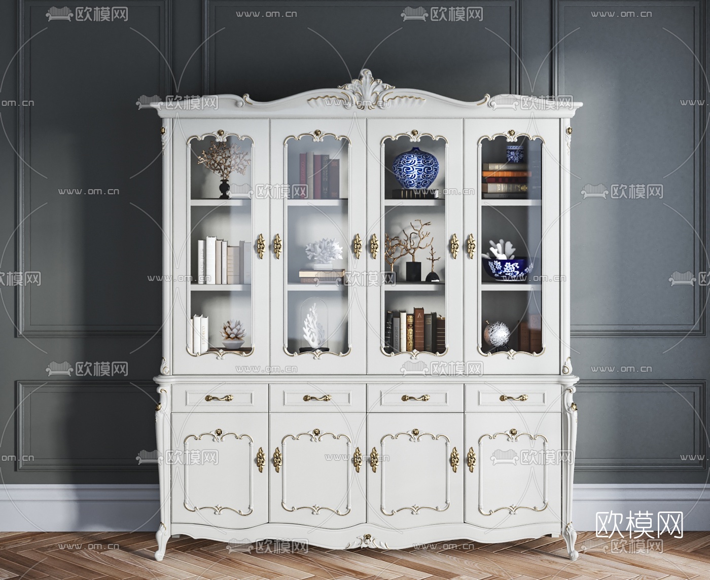 欧式装饰书柜3d模型下载