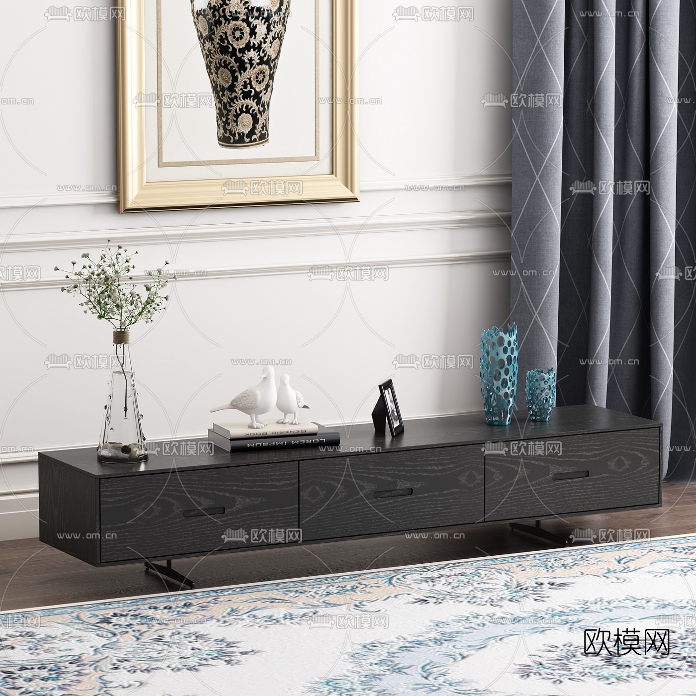 现代实木电视柜3d模型下载（渲染图2）