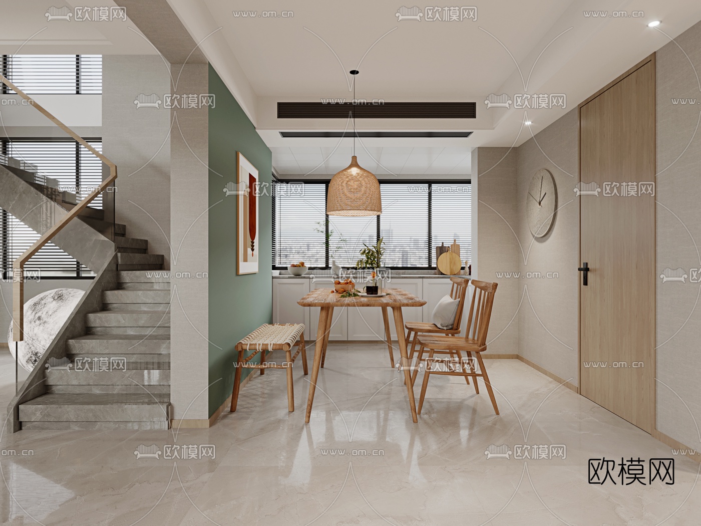 北欧别墅客厅餐厅3d模型