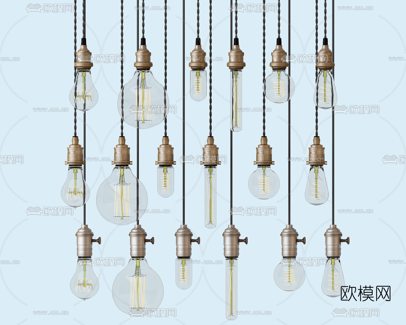 工业风灯泡小吊灯3d模型下载