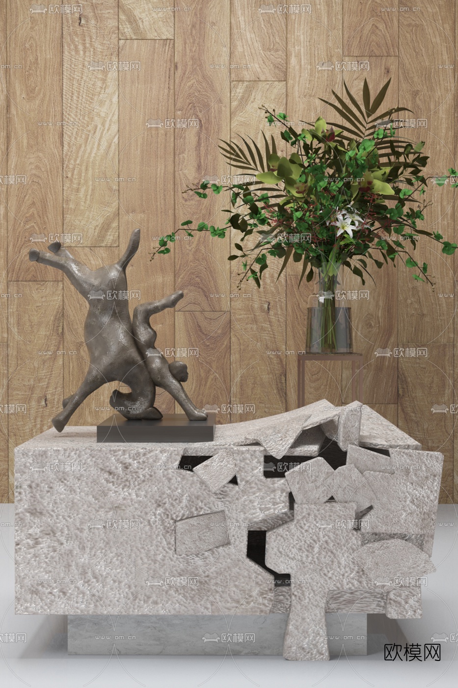 郑树芬设计 新中式石块端景柜3d模型