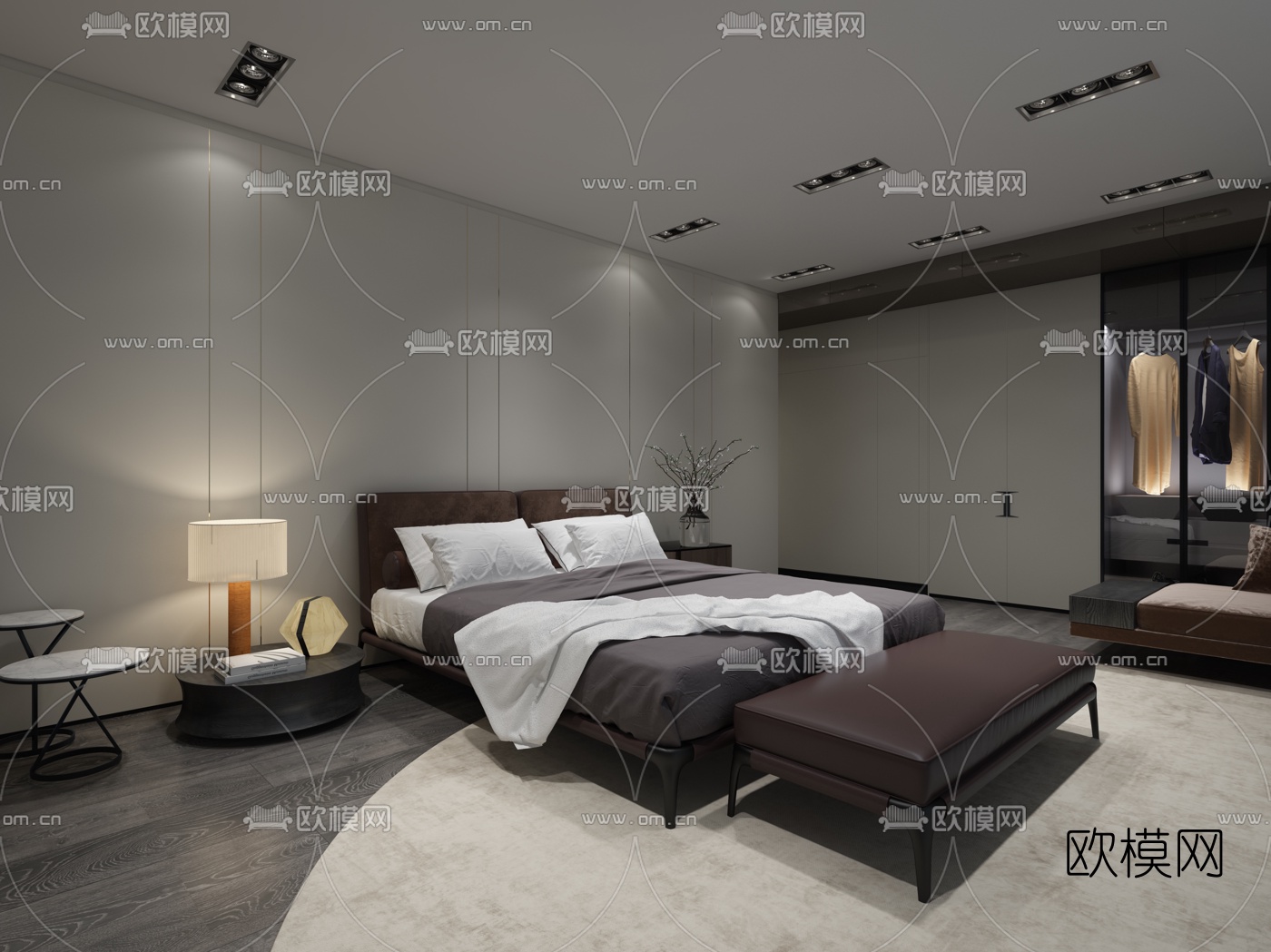 意大利Poliform品牌 现代布艺双人床3d模型下载（渲染图1）