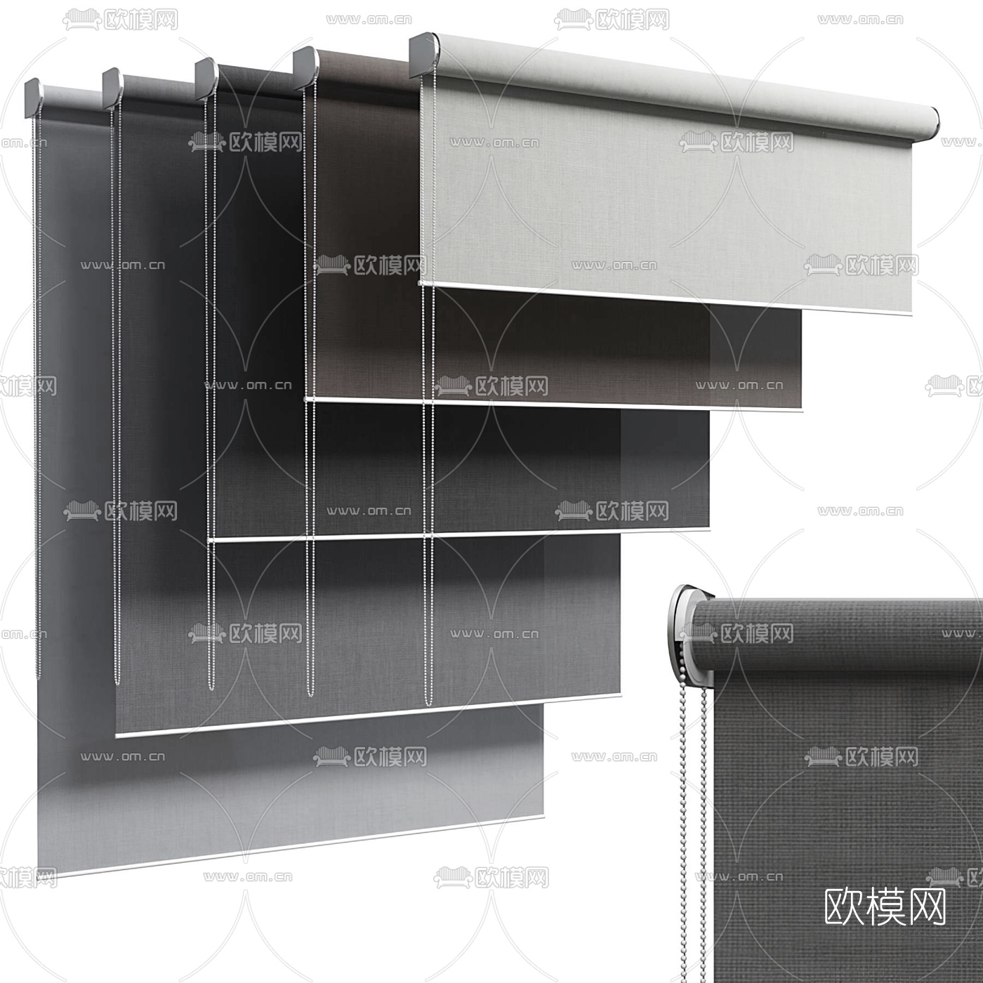 现代布艺卷帘窗帘3d模型