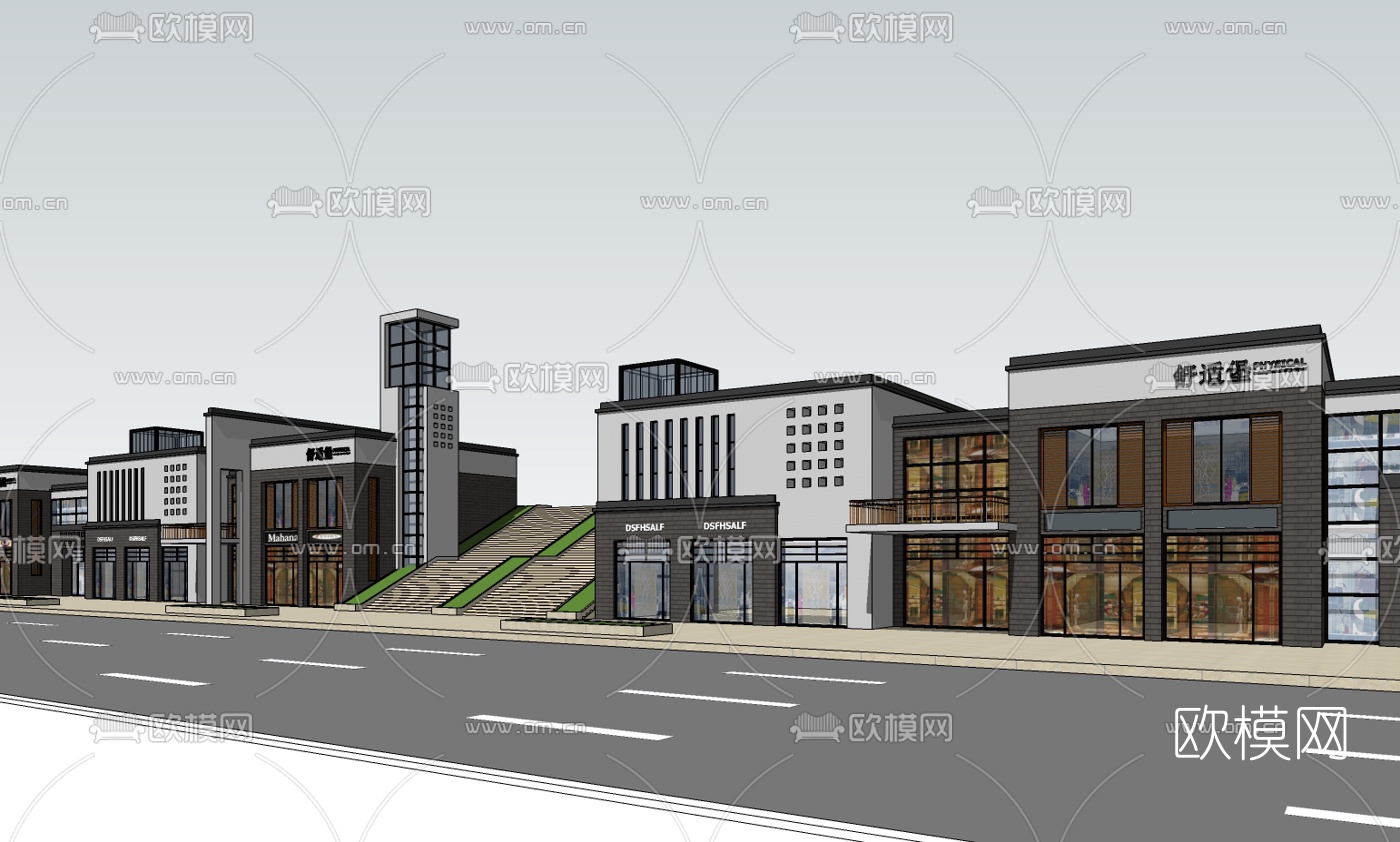 现代沿街商业建筑su模型
