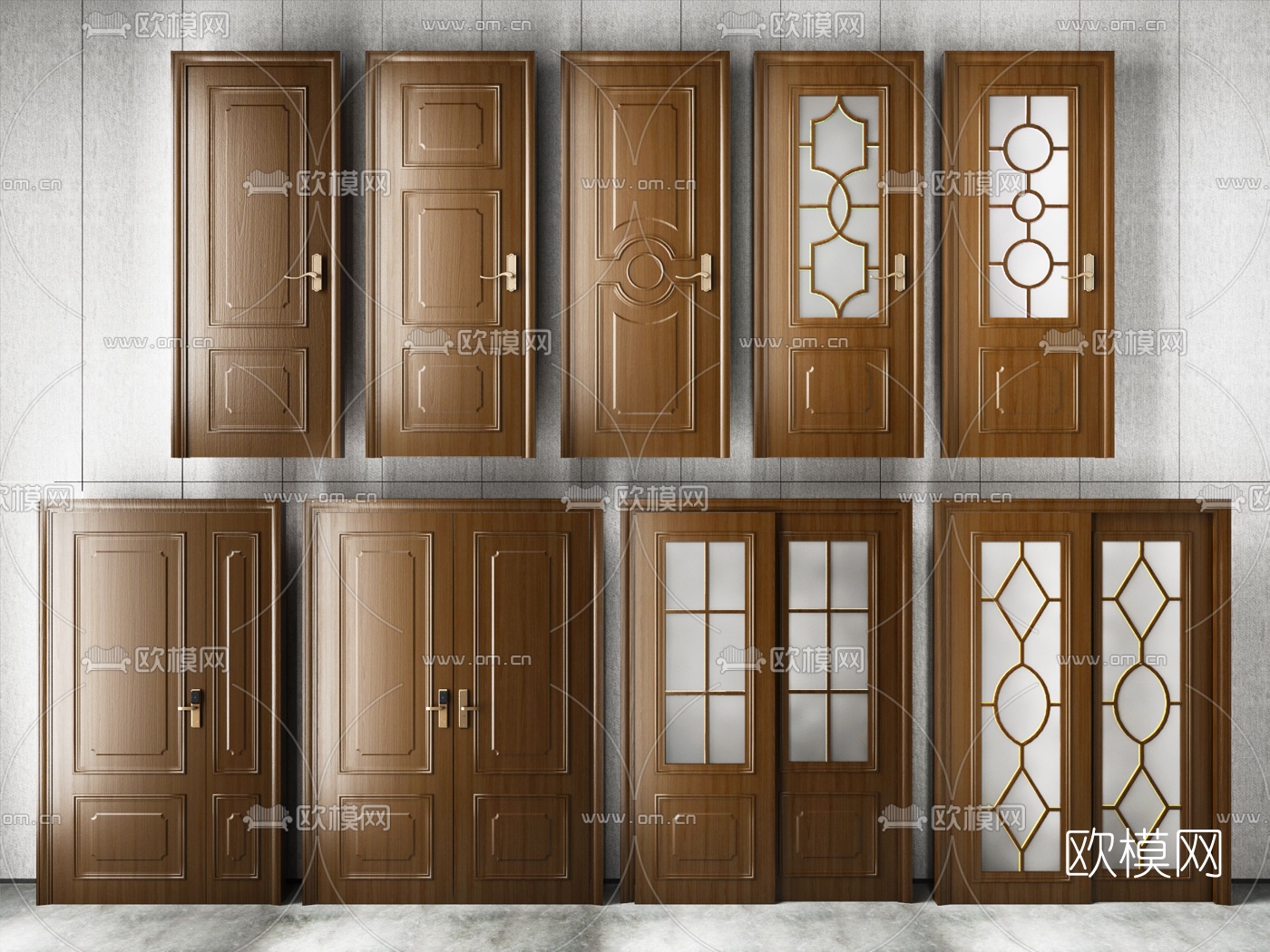 美式实木单开门双开门组合3d模型下载