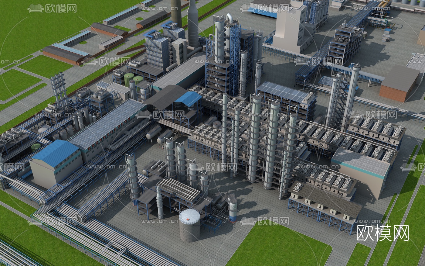 现代化工厂鸟瞰3d模型下载（渲染图4）