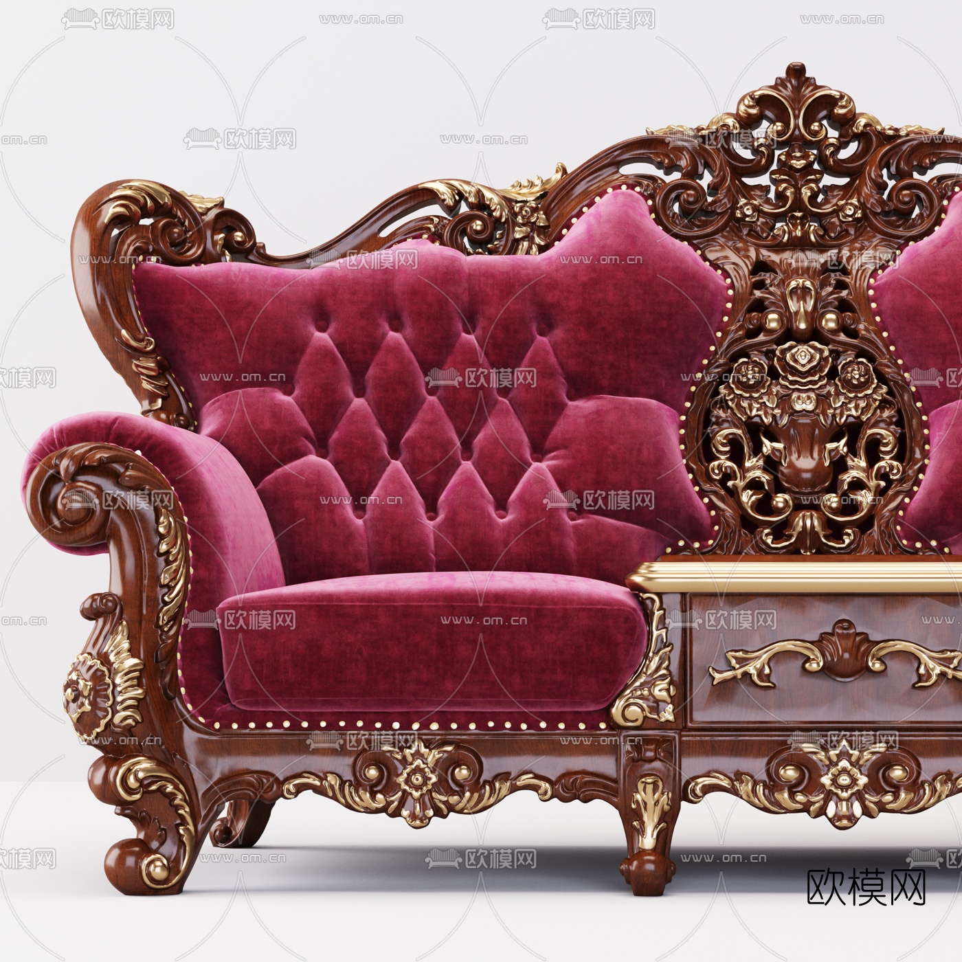 欧式布艺雕花单人双人沙发3d模型下载（渲染图2）