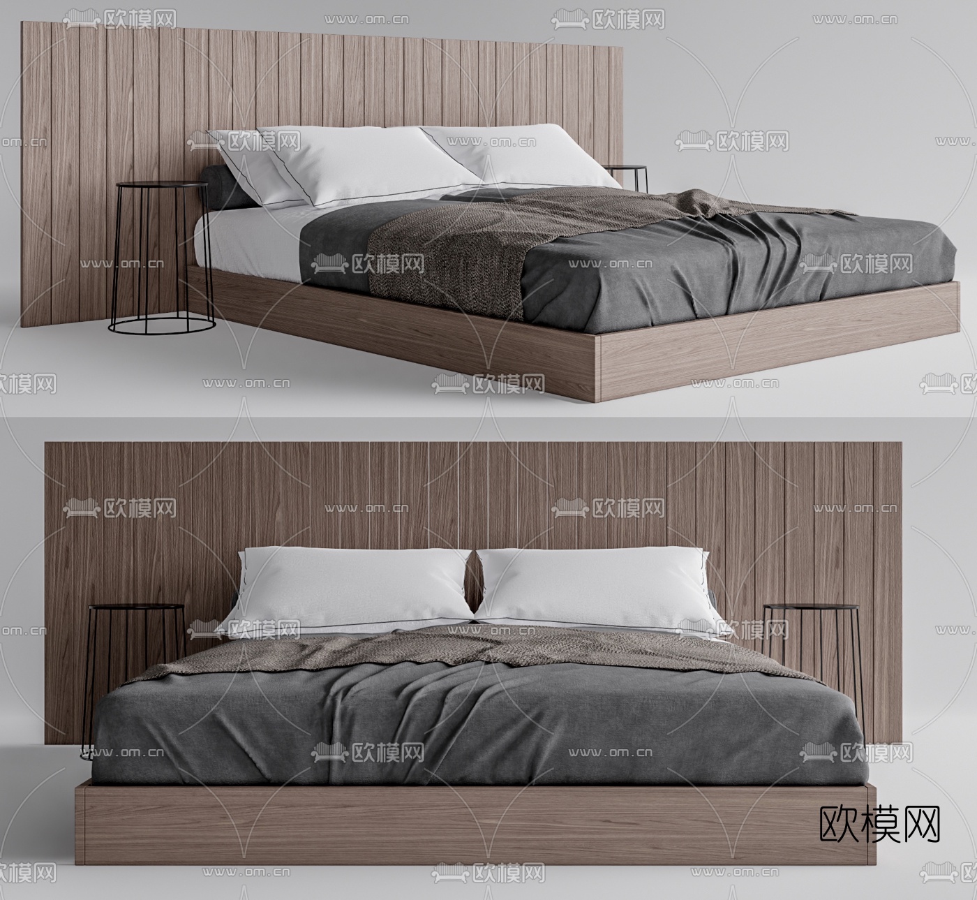 现代布艺双人床su模型