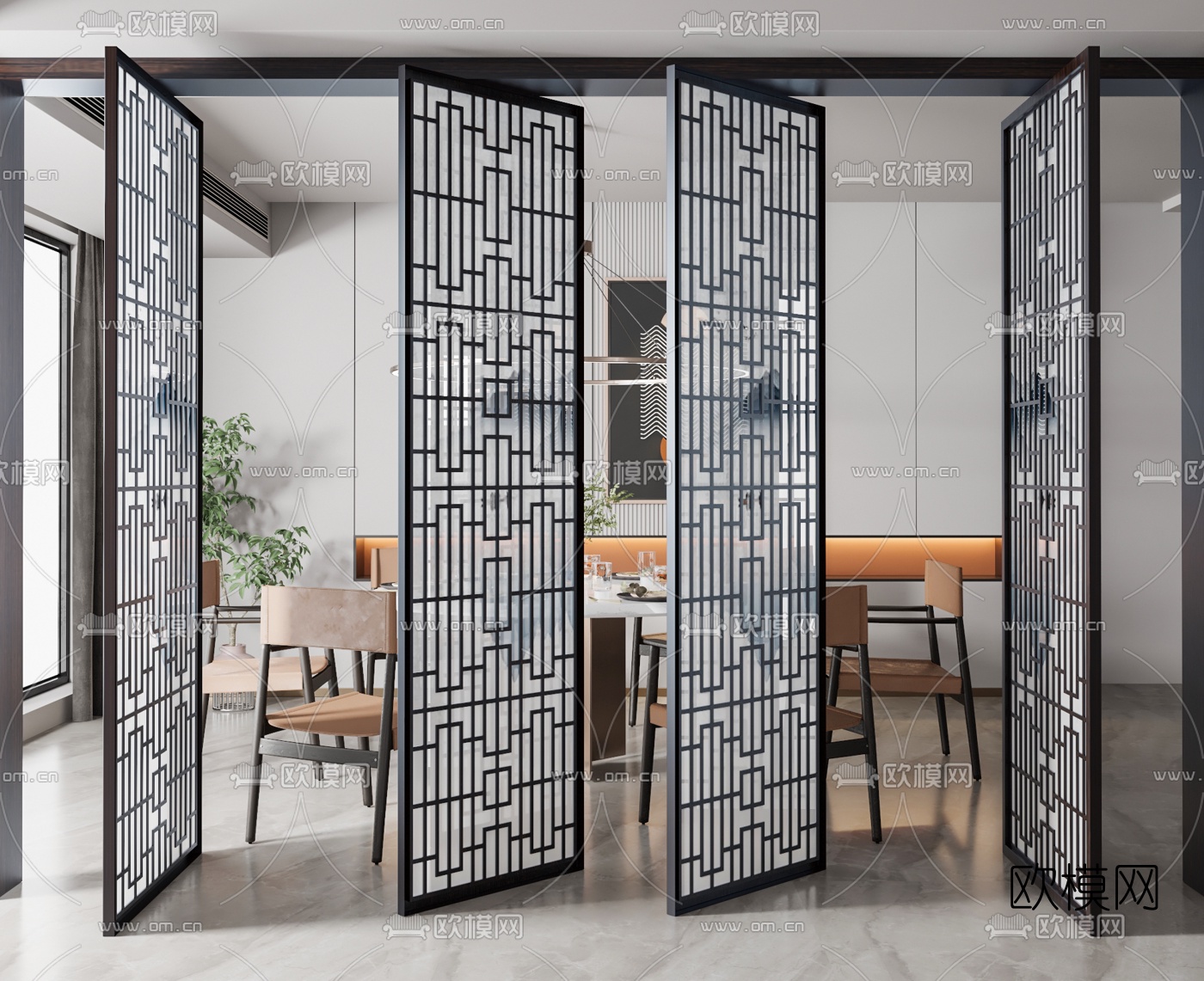 新中式隔断屏风3d模型下载